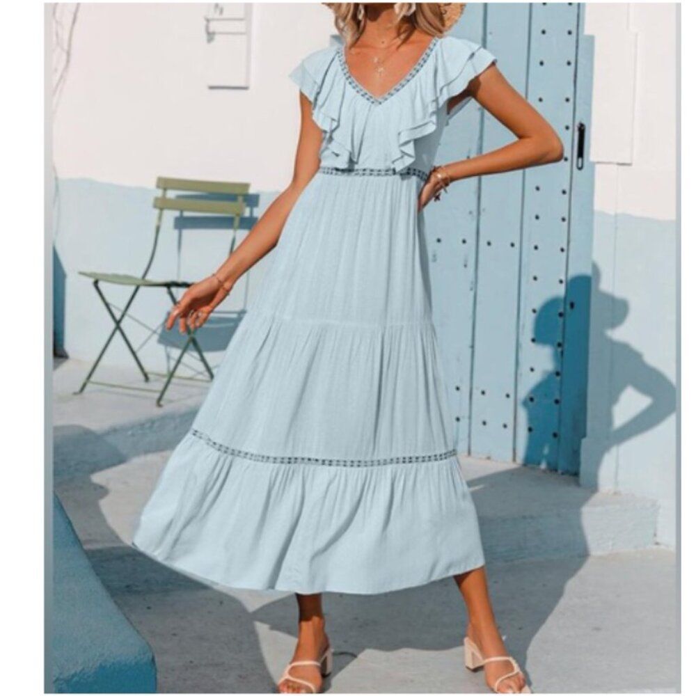 Simplee | Women's Ruffle Lace Maxi Dress Size Medium